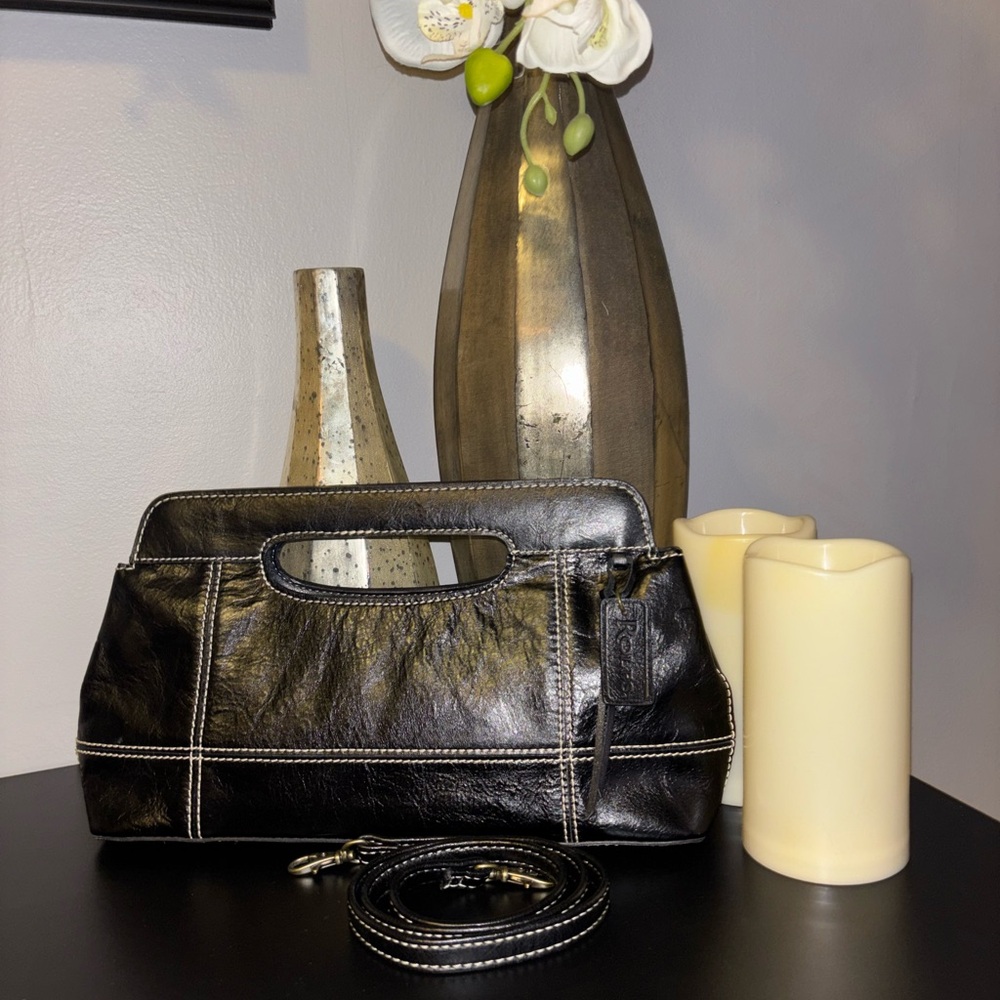 Vintage Rolfs Genuine Leather Elegant Black Handbag.